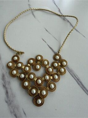 Gold-Tone Pearl Statement Necklace - Elegant Women's Jewelry